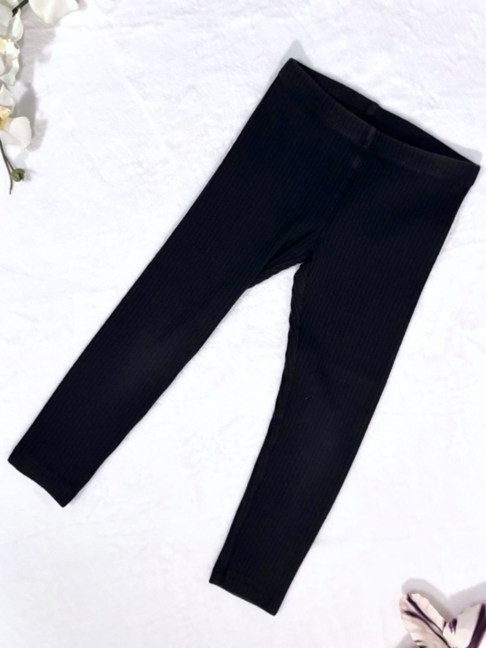 Tea Collection Girls Black Ribbed High‑Stretch Leggings • Size 5 • EUC